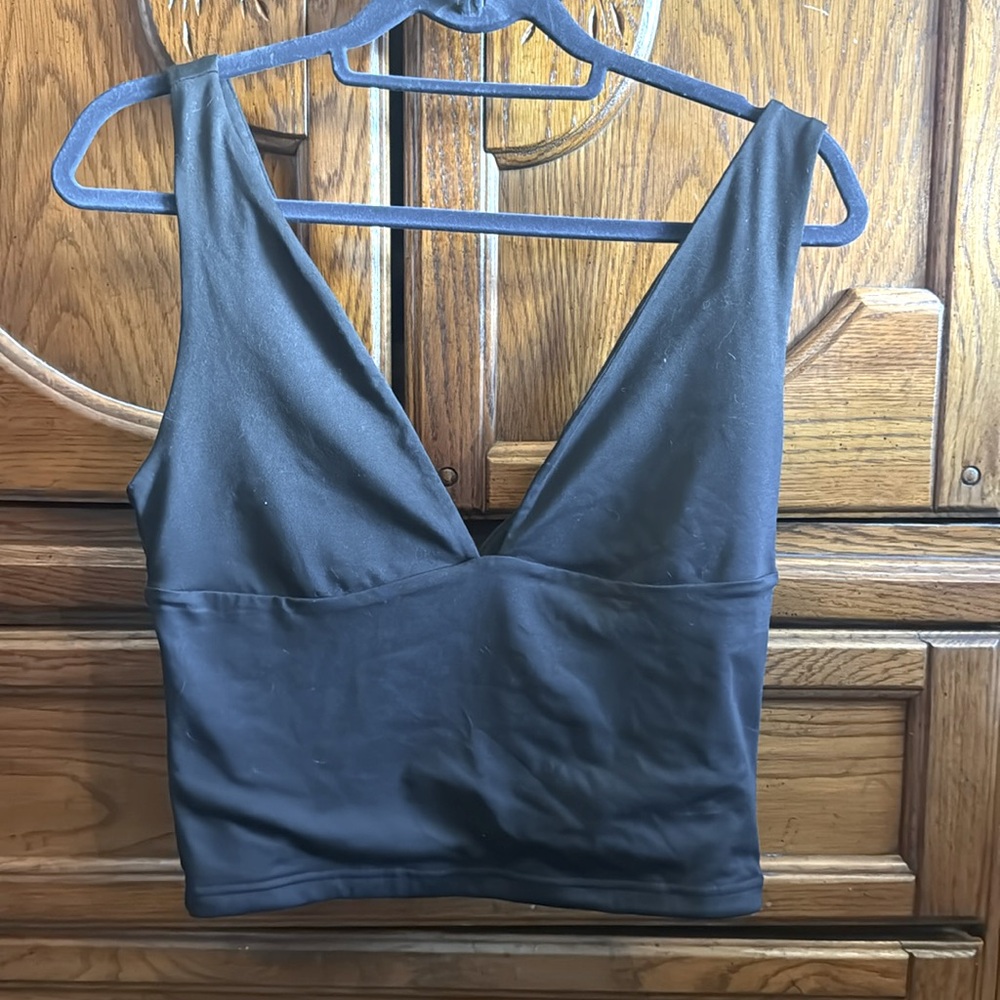 Black low V-neck tank top